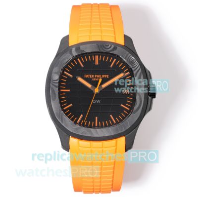 Swiss Clone DIW Patek Philippe Aquanaut 5167 Carbon Case Orange Rubber Strap Watch 